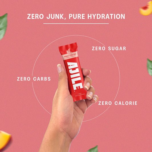 AJILE Zero Sugar Electrolytes Drink Mix - Peach Iced Tea - India's #1 Zero Calorie Hydration