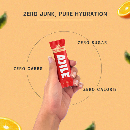 AJILE Zero Sugar Electrolytes Drink Mix - Orange Kombucha - India's #1 Zero Calorie Hydration