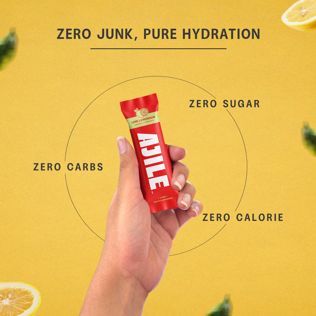 AJILE Zero Sugar Electrolytes Drink Mix - Lime Lemonade - India's #1 Zero Calorie Hydration