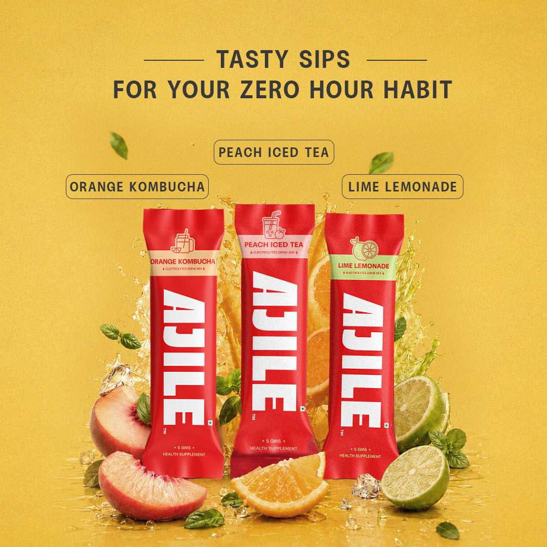 AJILE Zero Sugar Electrolytes Drink Mix - Lime Lemonade - India's #1 Zero Calorie Hydration