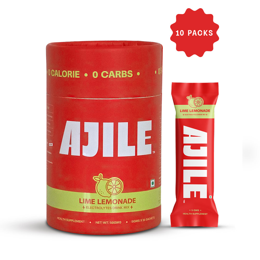 AJILE Zero Sugar Electrolytes Drink Mix - Lime Lemonade - India's #1 Zero Calorie Hydration