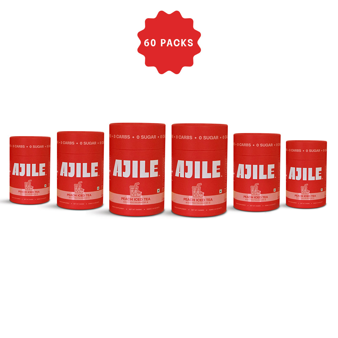 AJILE Zero Sugar Electrolytes Drink Mix - Peach Iced Tea - India's #1 Zero Calorie Hydration