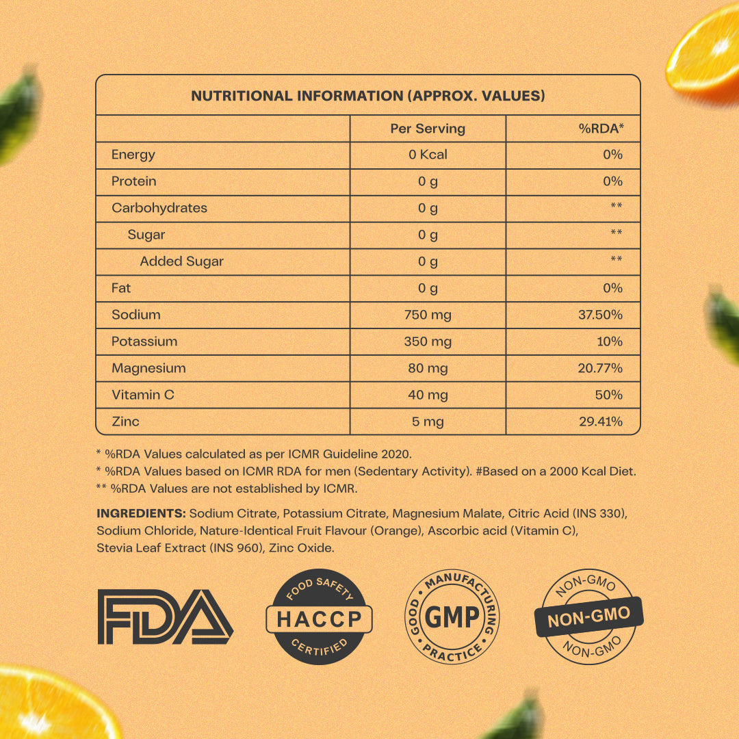 AJILE Zero Sugar Electrolytes Drink Mix - Orange Kombucha - India's #1 Zero Calorie Hydration