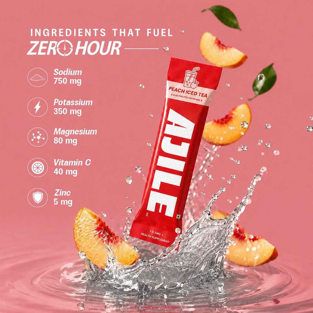 AJILE Zero Sugar Electrolytes Drink Mix - Peach Iced Tea - India's #1 Zero Calorie Hydration