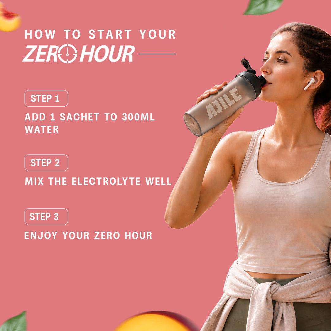 AJILE Zero Sugar Electrolytes Drink Mix - Peach Iced Tea - India's #1 Zero Calorie Hydration